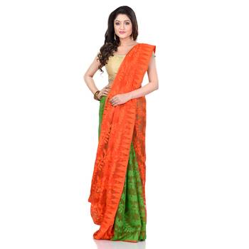 Orange Hand Woven Cotton Saree Without Blouse 1