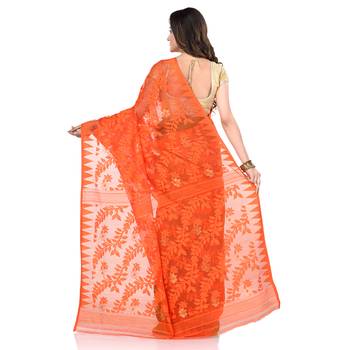 Orange Hand Woven Cotton Saree Without Blouse 2
