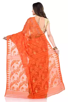 Orange Hand Woven Cotton Saree Without Blouse
