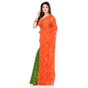 Orange Hand Woven Cotton Saree Without Blouse 3