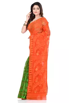 Orange Hand Woven Cotton Saree Without Blouse
