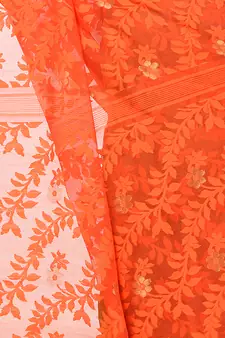 Orange Hand Woven Cotton Saree Without Blouse
