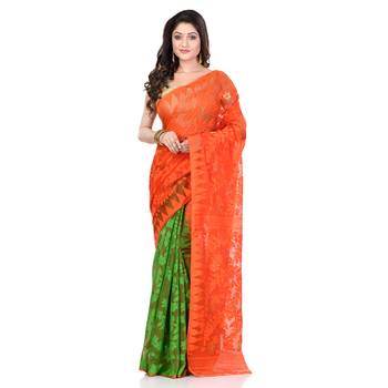 Orange Hand Woven Cotton Saree Without Blouse 5