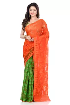 Orange Hand Woven Cotton Saree Without Blouse