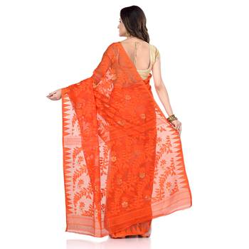 Orange Hand Woven Cotton Saree Without Blouse 2