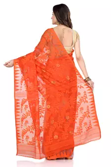 Orange Hand Woven Cotton Saree Without Blouse