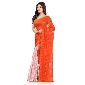 Orange Hand Woven Cotton Saree Without Blouse 3