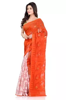 Orange Hand Woven Cotton Saree Without Blouse