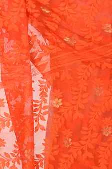 Orange Hand Woven Cotton Saree Without Blouse