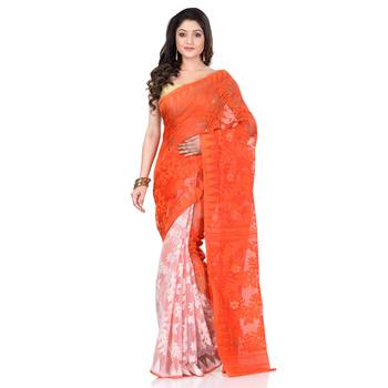 Orange Hand Woven Cotton Saree Without Blouse 5