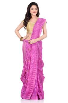   purple hand woven cotton saree 