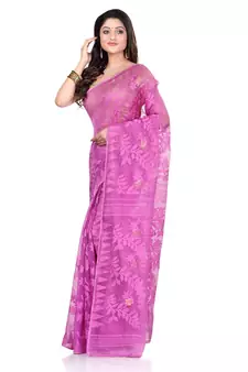   purple hand woven cotton saree 