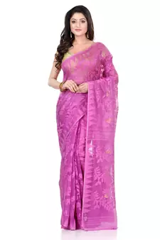   purple hand woven cotton saree 