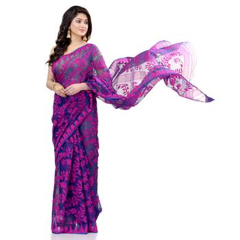 Dark purple hand woven cotton saree  1