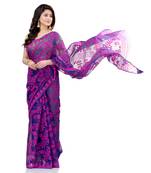 Dark purple hand woven cotton saree 