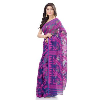 Dark purple hand woven cotton saree  2