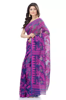 Dark purple hand woven cotton saree 