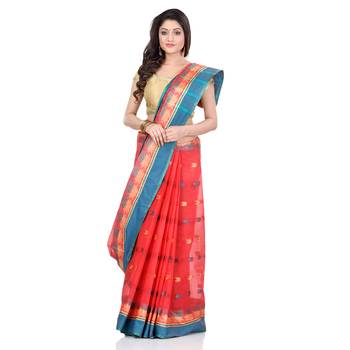 Light Red Hand Woven Cotton Saree Without Blouse 1