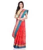 Light Red Hand Woven Cotton Saree Without Blouse