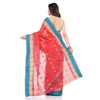 Light Red Hand Woven Cotton Saree Without Blouse 2