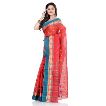 Light Red Hand Woven Cotton Saree Without Blouse 3