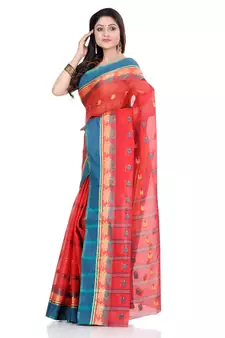 Light Red Hand Woven Cotton Saree Without Blouse