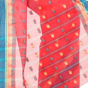 Light Red Hand Woven Cotton Saree Without Blouse 4