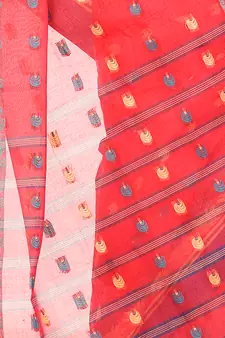 Light Red Hand Woven Cotton Saree Without Blouse