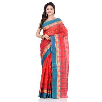 Light Red Hand Woven Cotton Saree Without Blouse 5