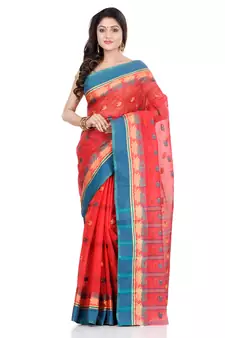 Light Red Hand Woven Cotton Saree Without Blouse