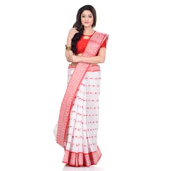 White hand woven cotton saree  1