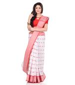 White hand woven cotton saree 