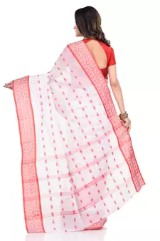 White hand woven cotton saree 