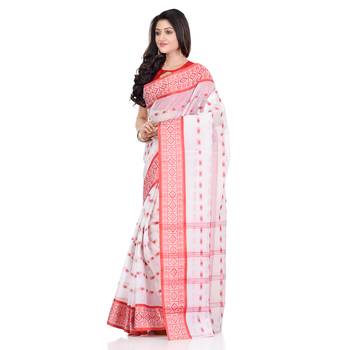 White hand woven cotton saree  3