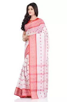 White hand woven cotton saree 