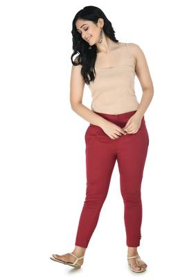 Maroon Cotton  Plain Stitched   Pants 1