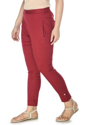 Maroon Cotton  Plain Stitched   Pants 2