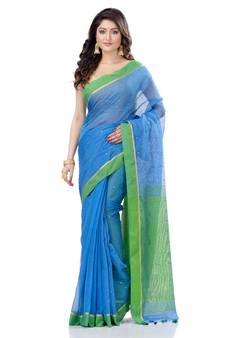  sky blue hand woven cotton saree with blouse