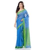   sky blue hand woven cotton saree with blouse