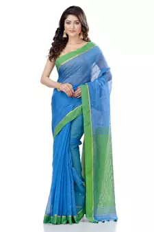   sky blue hand woven cotton saree with blouse