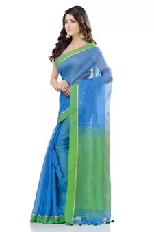  sky blue hand woven cotton saree with blouse