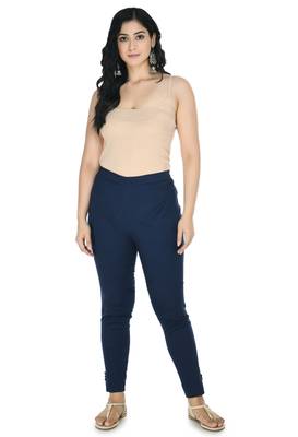 Navy Blue Cotton  Plain Stitched   Pants 1