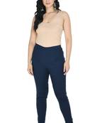 Navy Blue Cotton  Plain Stitched   Pants