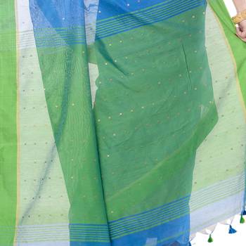   sky blue hand woven cotton saree with blouse 4