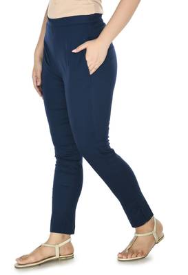 Navy Blue Cotton  Plain Stitched   Pants 2