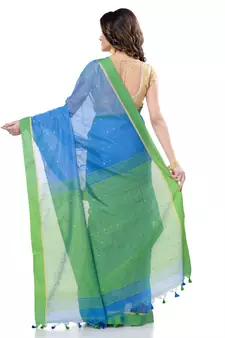   sky blue hand woven cotton saree with blouse