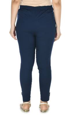 Navy Blue Cotton  Plain Stitched   Pants 3
