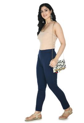 Navy Blue Cotton  Plain Stitched   Pants 5
