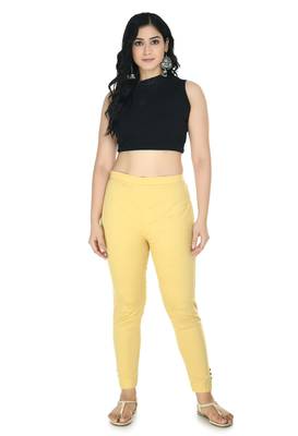 Beige Cotton  Plain Stitched   Pants 1