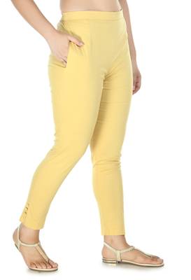 Beige Cotton  Plain Stitched   Pants 2